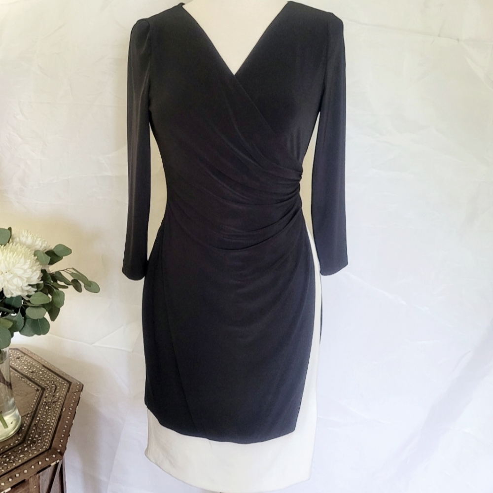 Lauren Ralph Lauren Colorblock Black and White Jersey Dress Minimalist Size 6